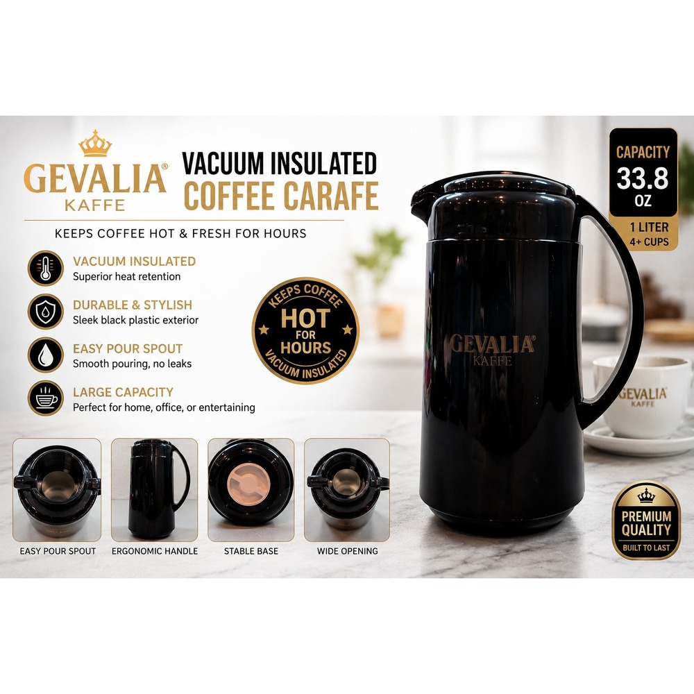 Gevalia Kaffe Thermal Coffee Carafe Black Insulated Pitcher Server 11 Inch